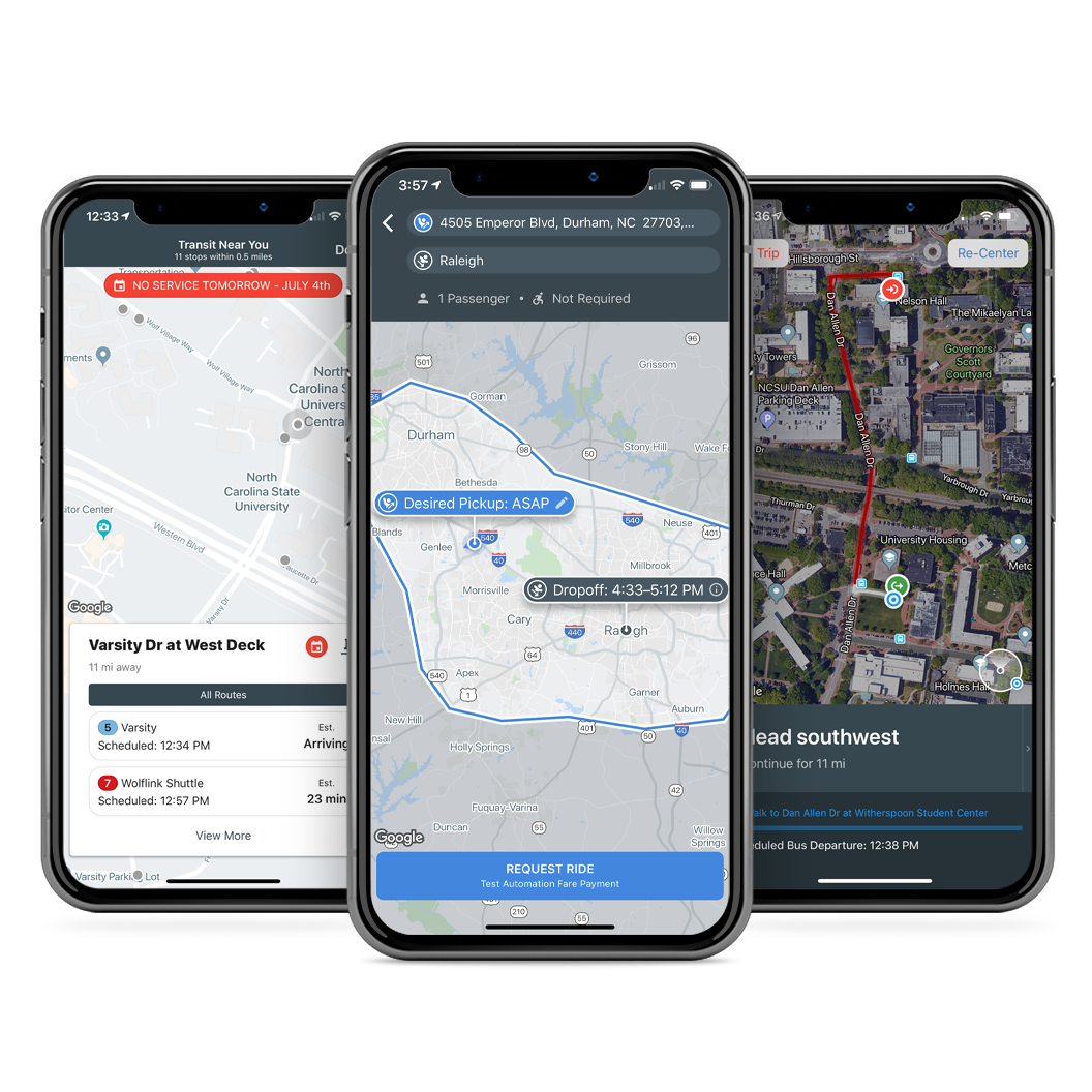 The TransLoc app on 3 devices